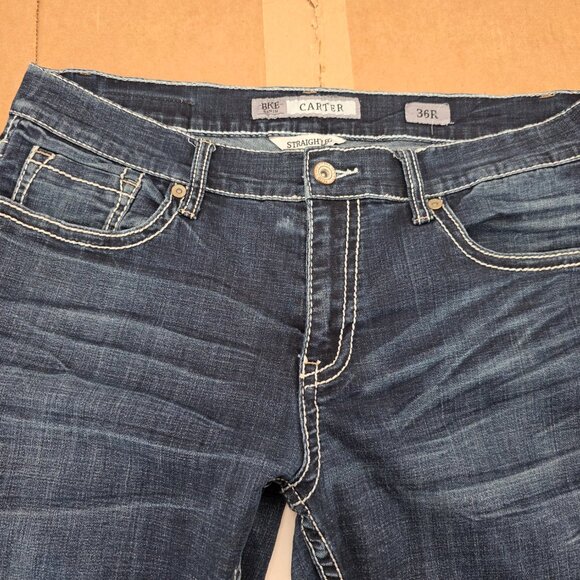 BKE Jeans Mens 36x31 Blue Denim Tyler Straight Leg Buckle Distressed Dark Wash - Picture 3 of 9